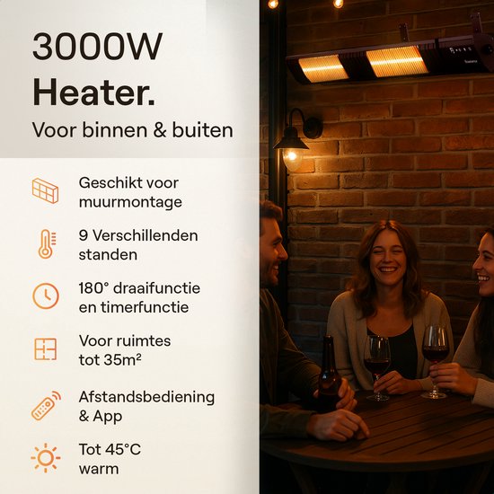 Flowsense Heater - Chauffage de terrasse 3000W - Pendentif électrique - Chauffage infrarouge - Pour espaces de 35m2 - Intérieur et extérieur - Télécommande incluse