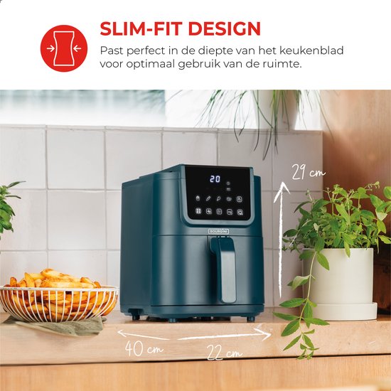 Bourgini Slimfit Airfryer XL Blue - Friteuse à air chaud - 5 litres - 1500W - sans PFAS