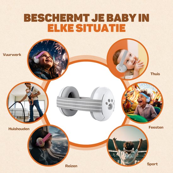 Vulpes Goods® BabyCare - Hearing Protection Kids PRO - Protège-oreilles certifié pour bébé - Convient aux bébés et aux jeunes enfants jusqu'à 36 mois - Réduction du bruit de 25 dB pour une protection auditive maximale - 3 bandeaux et un sac de transport i
