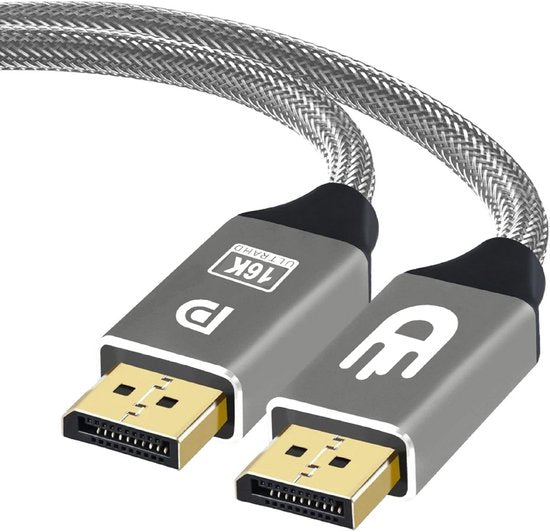 Drivv. Câble DisplayPort 2.1 - 16K 60 Hz - 8K 120 Hz - 4K 144 Hz - 80 Gbps - DisplayPort vers DisplayPort - Câble DP - 1 mètre - Gris