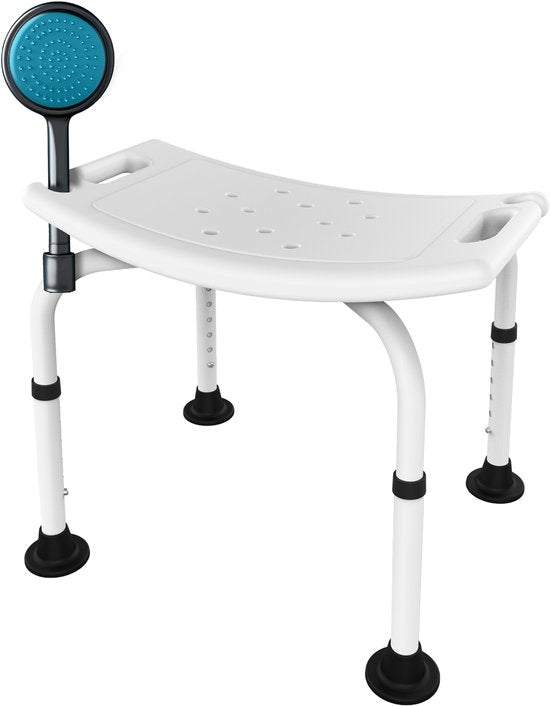 Brixy Tabouret de douche - Réglable en hauteur - Chaise de douche - Antidérapant - Avec support de pommeau de douche - Max. 150 kg - Blanc