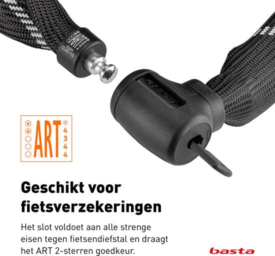 Antivol à chaîne Basta - ART 2 - Chaîne en acier trempé - Antivol certifié pour vélos électriques et fatbikes - 110 cm de long