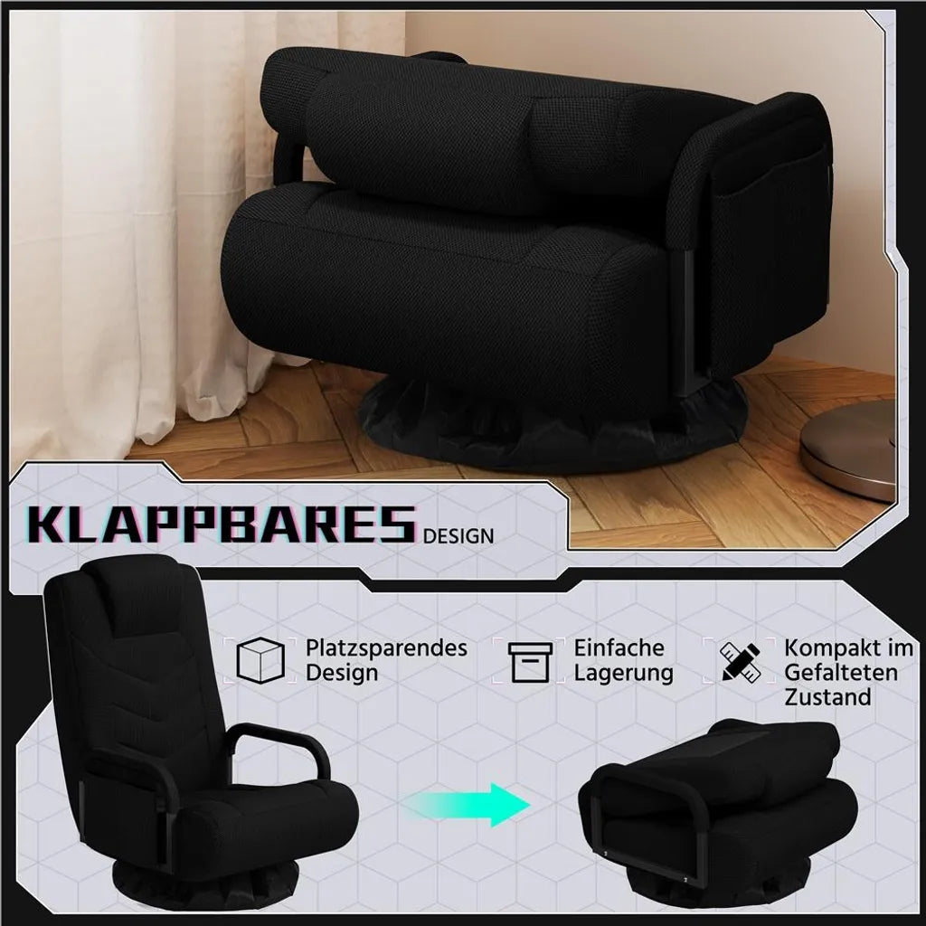 Yaheetech : fauteuil de sol pivotant - Noir - Fauteuil de gaming pliable avec dossier réglable