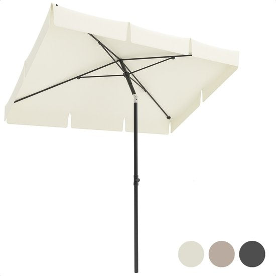 LifeGoods Parasol - 200x125cm - 30° inclinable - Imperméable - Avec housse - Couleur crème