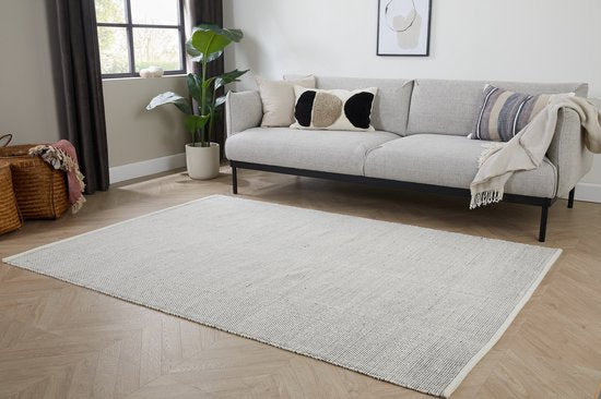 Lifa Living Tapis - Laine et coton - Tissé - 160x230 cm - Design scandinave - Noir/Blanc