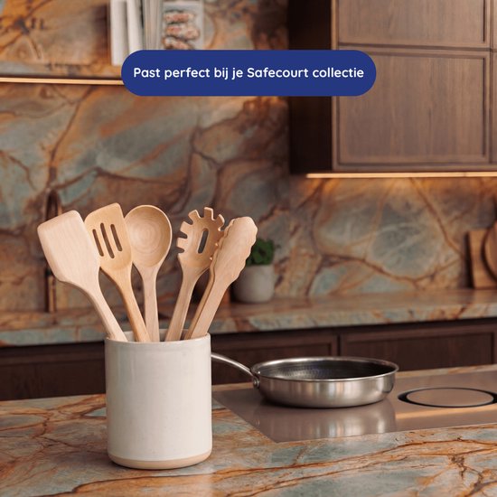 Safecourt Kitchen Set de 5 spatules en bois [100% sans microplastiques] - Bois de bouleau certifié FSC