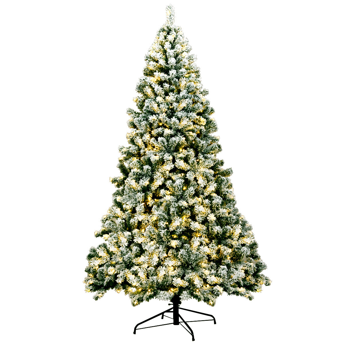 Coast 225 cm sapin de Noël enneigé illuminé avec support métallique pliant vert + blanc