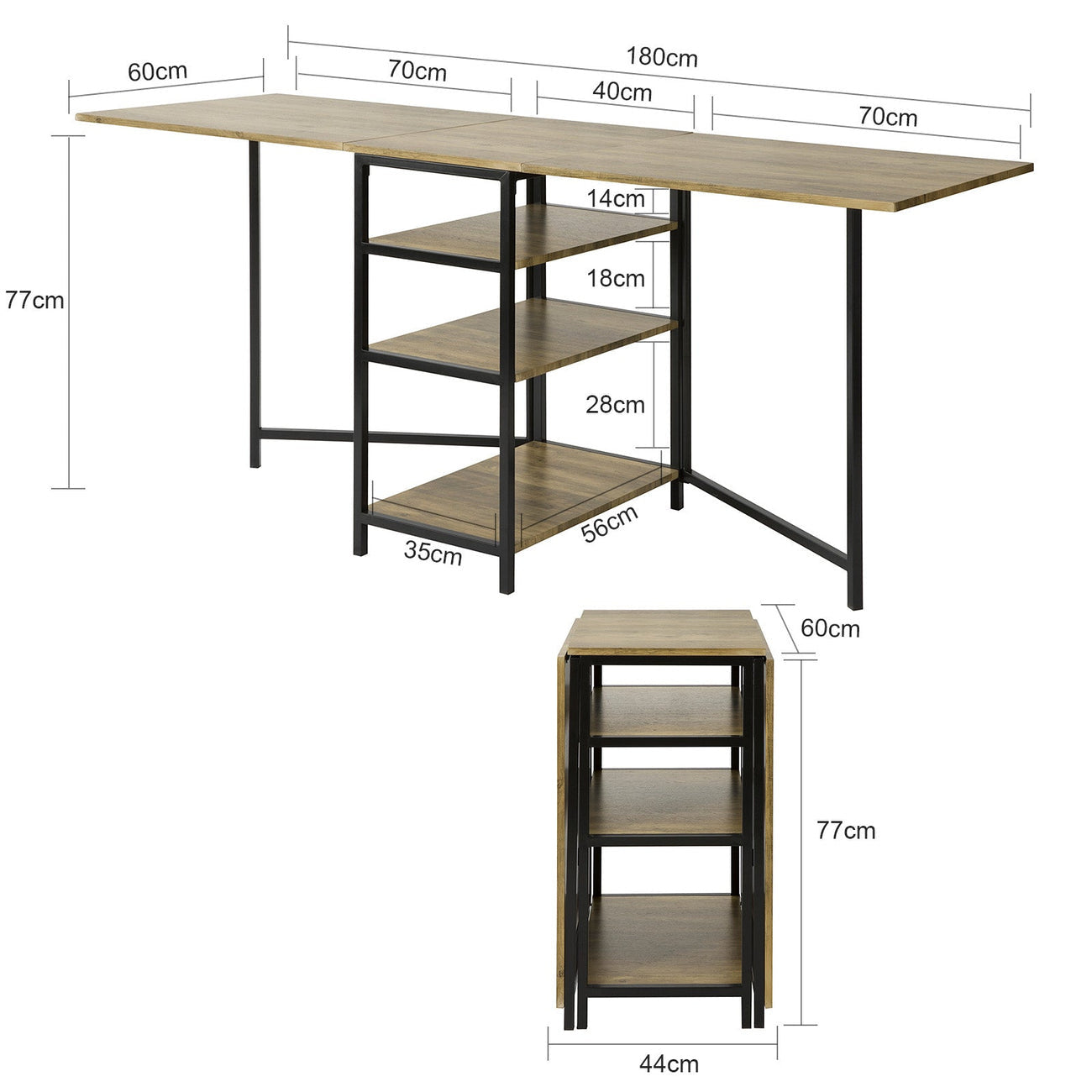 SoBuy FWT62-N Table de salle à manger pliante - Peu encombrante - 180 x 60 x 77 cm - Industrielle