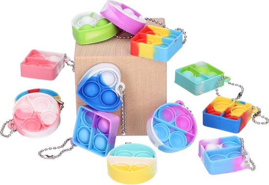 Partizzle 24x Pop It Fidget Toys Keychains Pack - Popit Handout Gifts Heart - Grabbelton Treat Gifts - For Kids