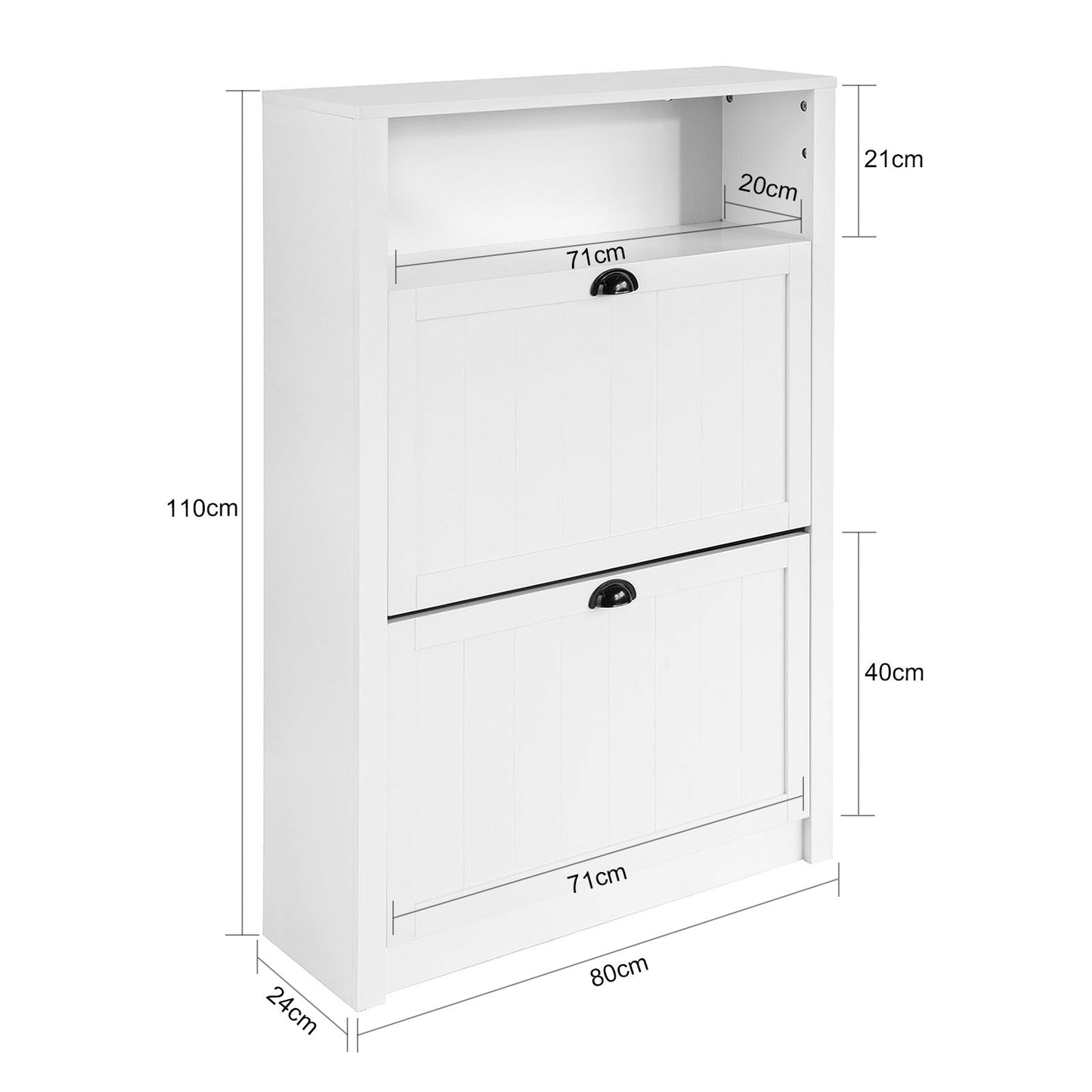SoBuy Meuble à chaussures avec 2 abattants - Max. 50 kg - MDF - 80 x 24 x 110 cm - Blanc