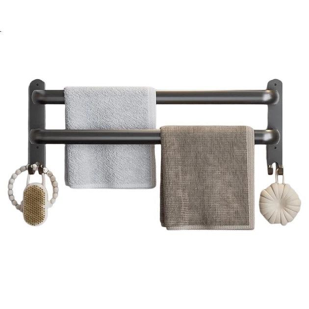 Porte-serviettes à double barre - 60 cm - Aluminium - Finition métallique mate - Montage sans perçage - 10,1 x 10,5 x 58,4 cm