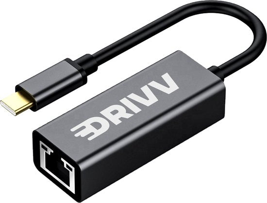 Drivv. Adaptateur USB-C vers Ethernet / Internet / Réseau - 10/100/1000 MBps - Gris
