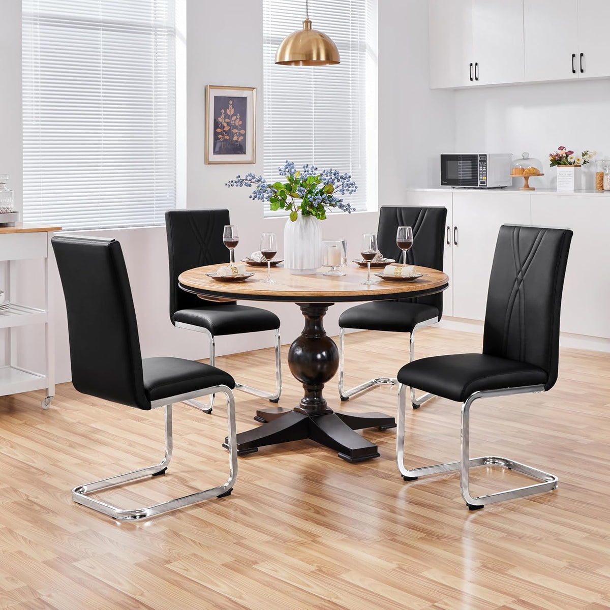Yaheetech Ensemble de 2 chaises de salle à manger en simili cuir noir/blanc 60 × 60 × 100,5 cm