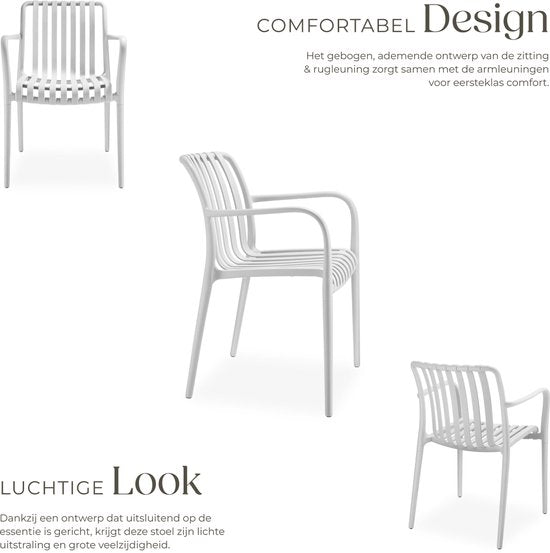 tectake® Lot de 4 chaises de jardin Alcudia - Crème - Chaises en plastique avec accoudoirs - Ensemble de jardin à disposer autour d'une table de jardin ou au camping - Empilables - Chaises pour le jardin, la terrasse ou le balcon - Résistantes aux intempé