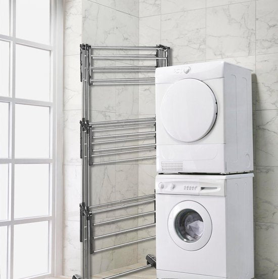 Vonia Tour de séchage - Étagère de séchage - Étagère de linge - Tour de linge - 3 couches - Pliable - 72x50x172 cm - Gris