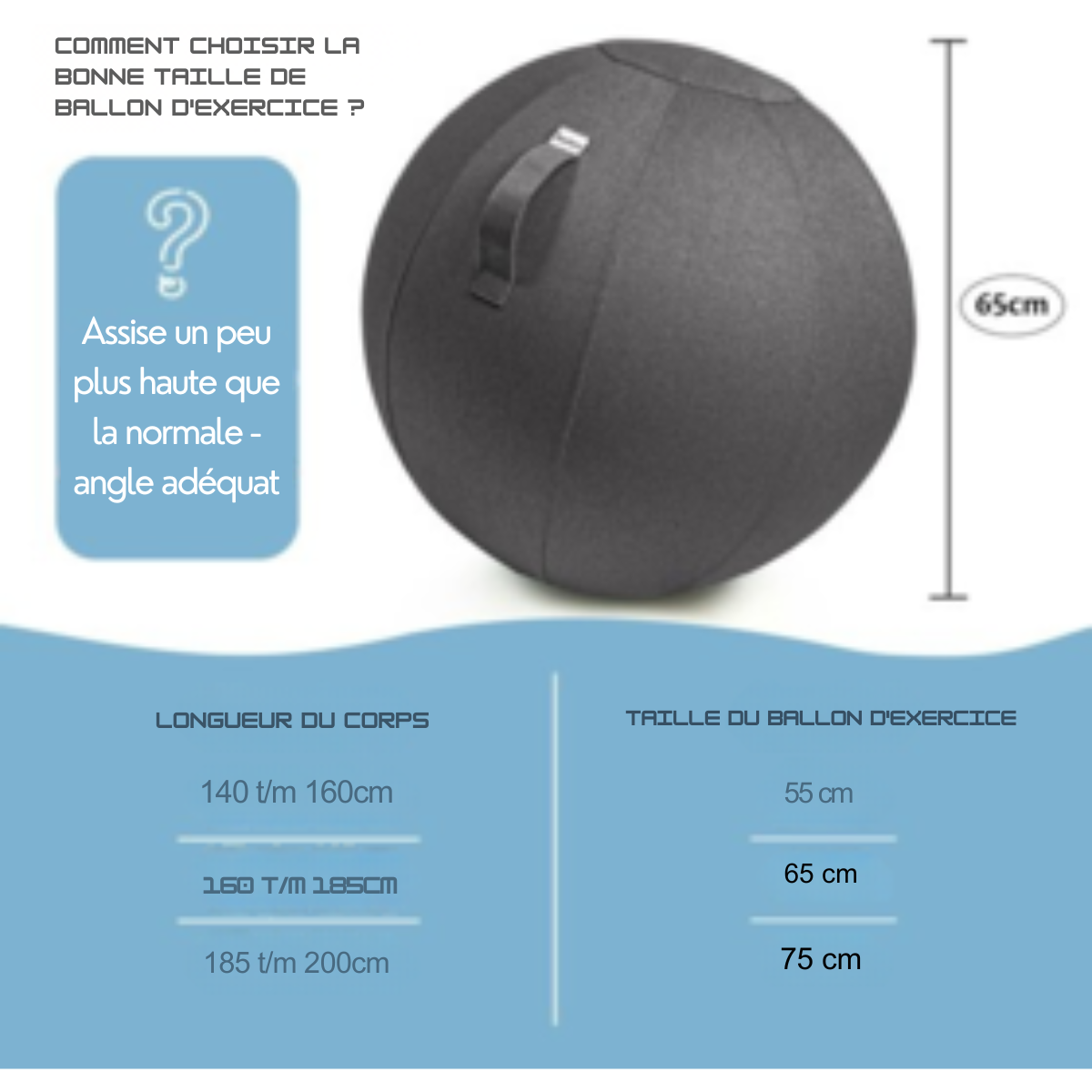 Balle d'assise - Backerz® - 65cm -Housse en lin - Chaise ergonomique de bureau - Gris clair