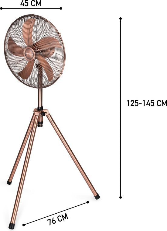 Lifetime Air Statiefventilator - 230V - Hoogte 125-145 CM - Driepoot Statief - 3 Snelheden - Oscillerende Functie - Kantelbaar - Koper
