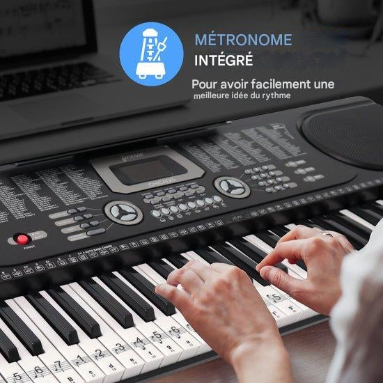 Piano à clavier avec support Finesse, 61 touches, Modèle Chicago, Noir