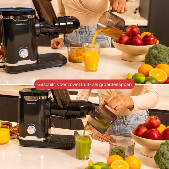 AoraKitchen Slowjuicer - avec fonction Reverse - Extracteur de jus - 500 ML - presse-agrumes - pour légumes et fruits - Fruit Press - Noir