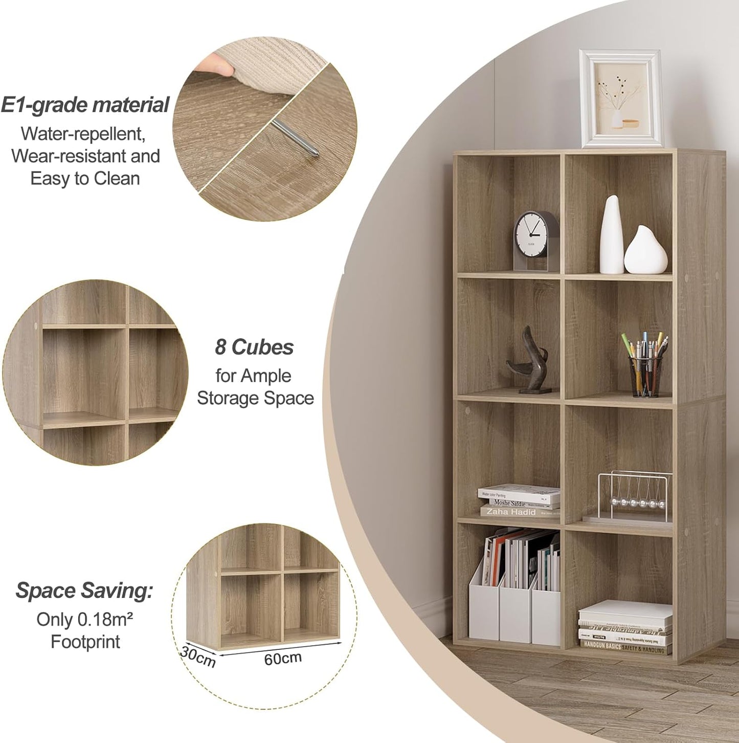 Bibliothèque WOLTU à 8 compartiments - Chêne clair - 60 x 29,5 x 121 cm