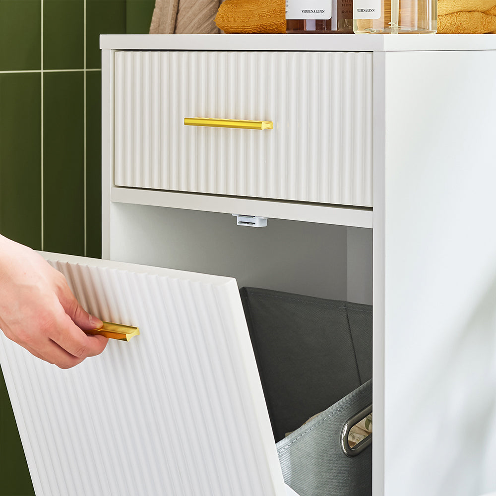 SoBuy Meuble de salle de bains - avec tiroir et panier à linge amovible - max 24 kg - 40 x 40 x 95 cm - blanc