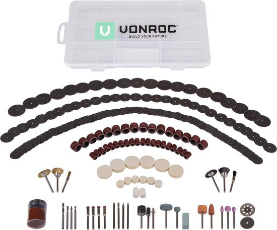 Set d'accessoires VONROC- Jeu d'accessoires - 192 pièces - Universel - pour multi-outils rotatifs