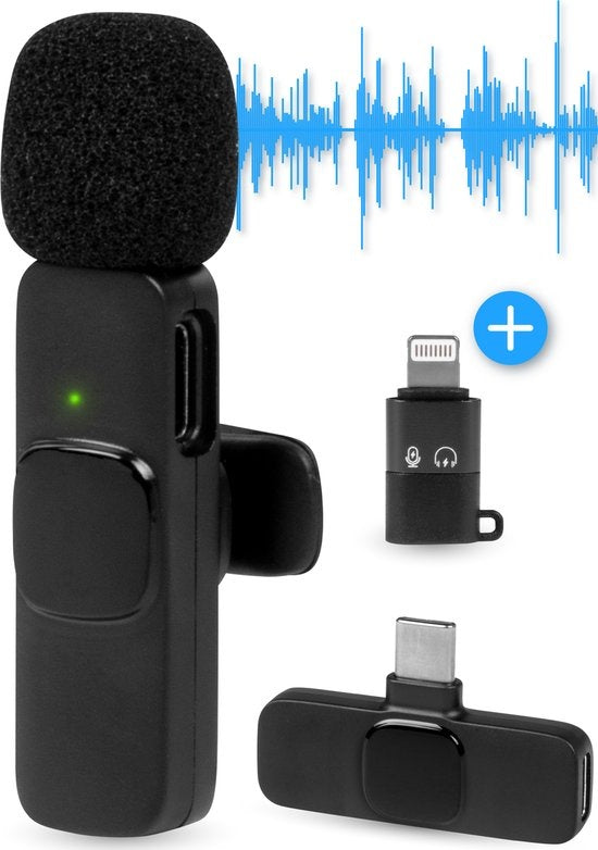 Nuvance - Microphone sans fil - Microphone Tie Pin - Adapté à Usb-C & Apple Lightning - Microphone Lavelier - Plug & Play