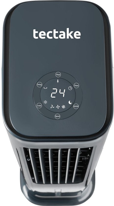 tectake® Refroidisseur d'air 4-en-1 Alaska - Réservoir d'eau de 5 L - 3 réglages - Refroidisseur d'air - Climatiseur avec fonction d'oscillation - Minuterie - Télécommande - Éléments de refroidissement - Humidificateur - Ventilateur - Purificateur d'air -