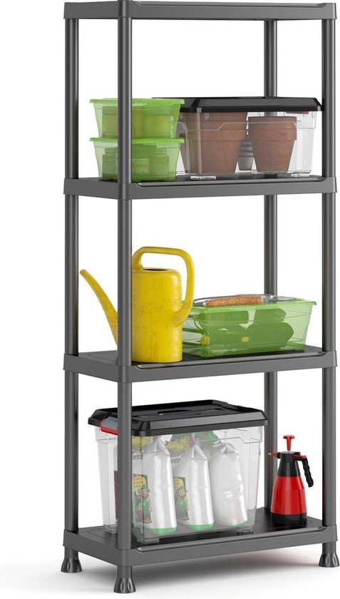 Keter Stellingkast Plus 60/4 - Étagère de rangement à 4 tablettes - 60 x 30 x 135 cm - Noir