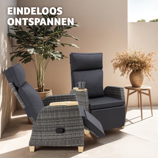 tectake® - Fauteuil d'extérieur en osier - Fauteuil à haut dossier - Repose-pieds et dossier réglable - Fauteuil relax avec fonction d'inclinaison - Meubles de salon pour le jardin - Fauteuil de terrasse - Fauteuil de lecture - Incl. espace pour tasse/ver