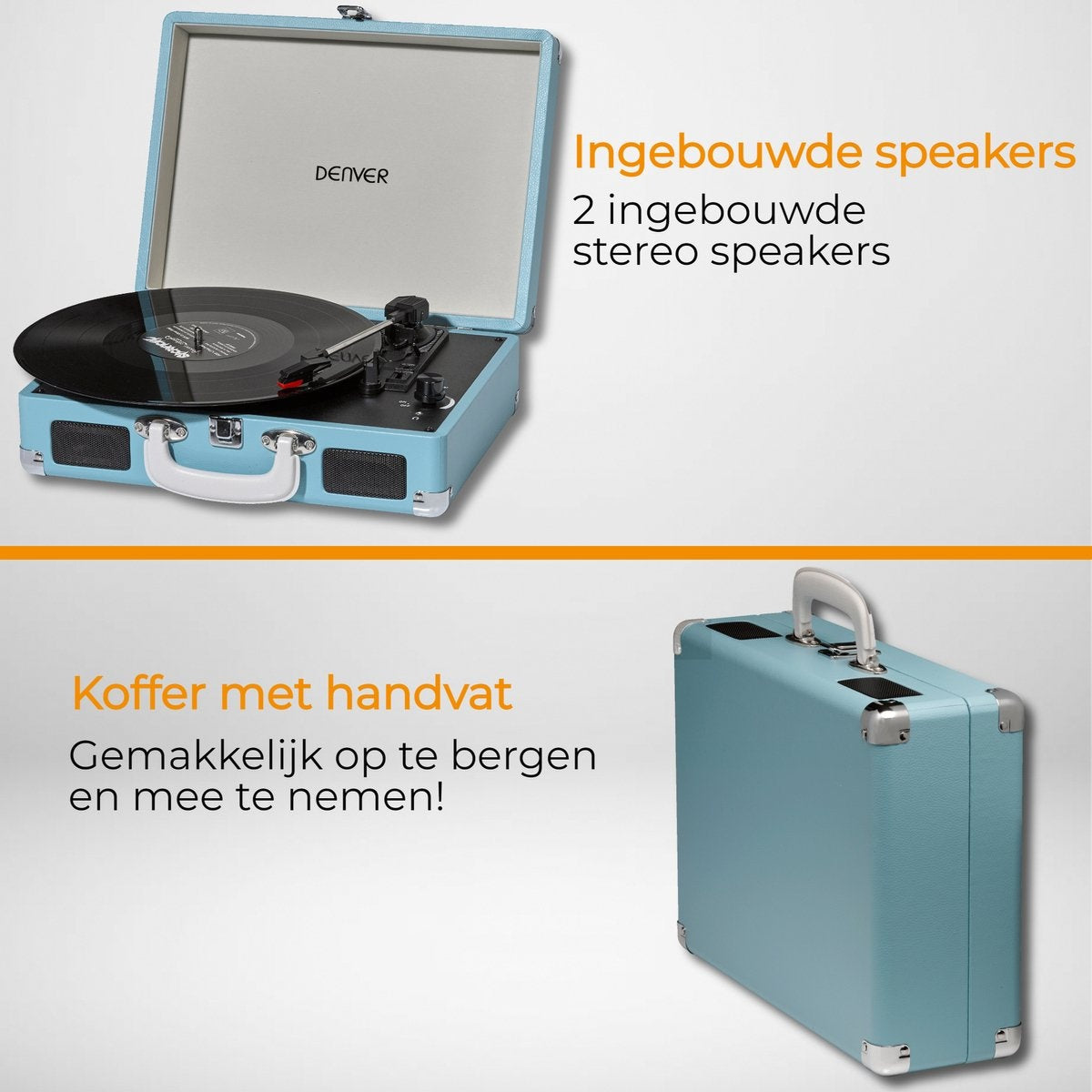 Denver Record Player - Haut-parleurs intégrés - Logiciel PC inclus - Auto-stop - Rétro - VPL120 - Bleu