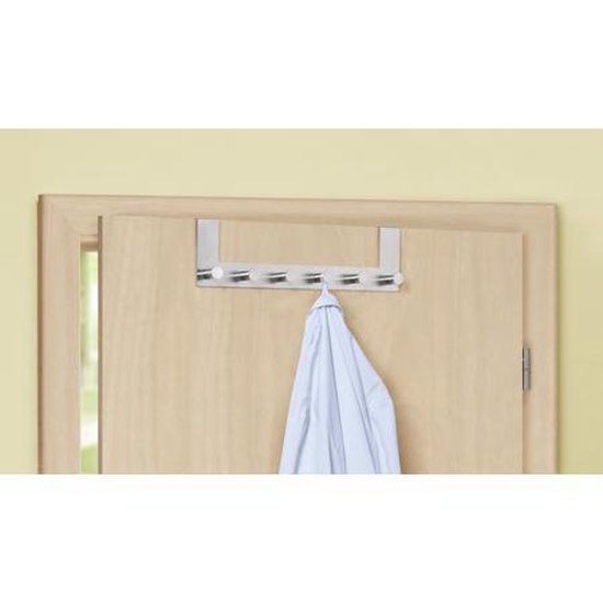 WENKO Porte-manteau de porte Celano en acier inoxydable, 39 cm de large, avec 6 crochets - Barre à crochets - Porte-manteau de porte - Pour portes à recouvrement de 2 cm d'épaisseur