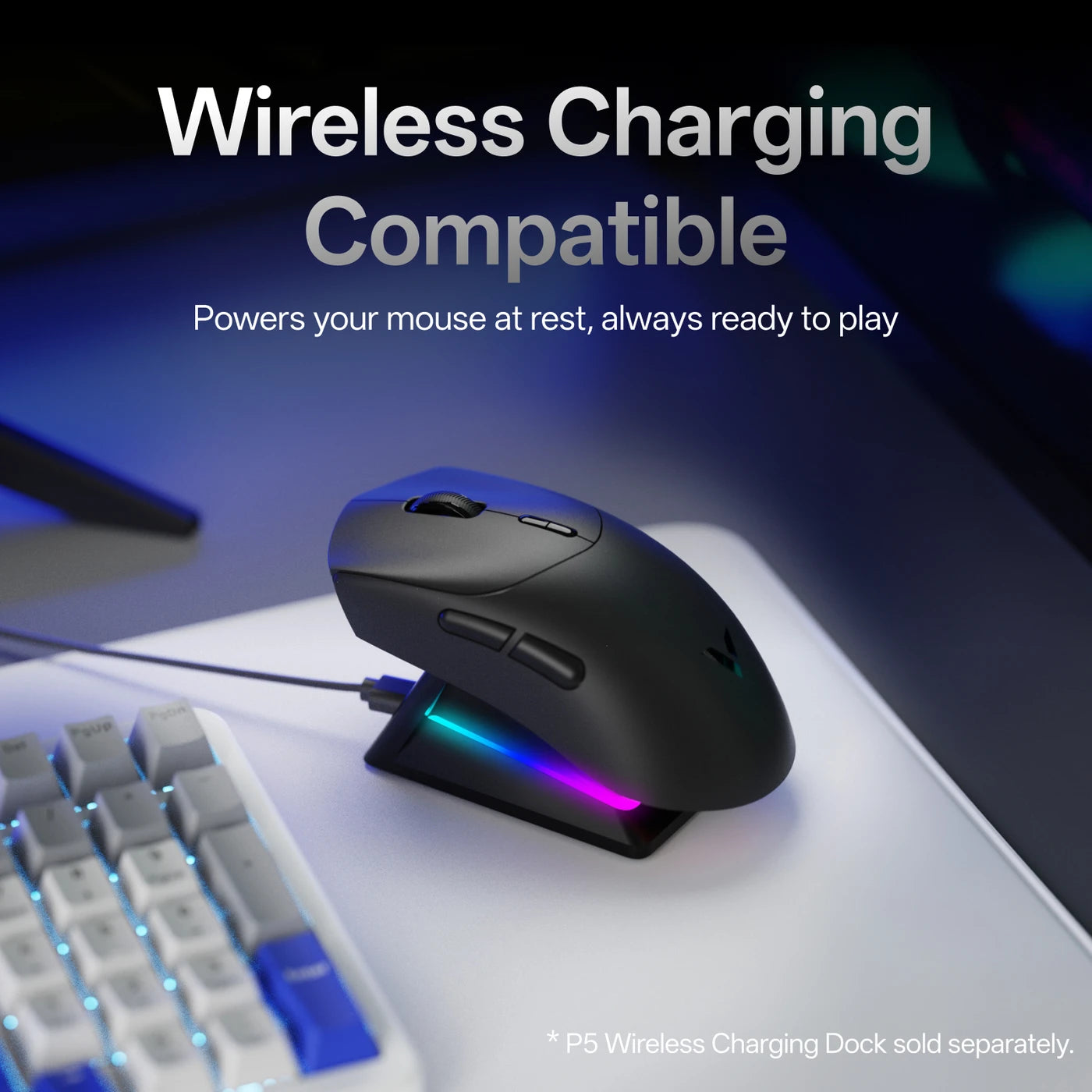 Souris de jeu sans fil Rapoo VT7 - Fréquence de sondage de 8 000 Hz - 26 000 DPI - Poids plume de 53 g - Noire