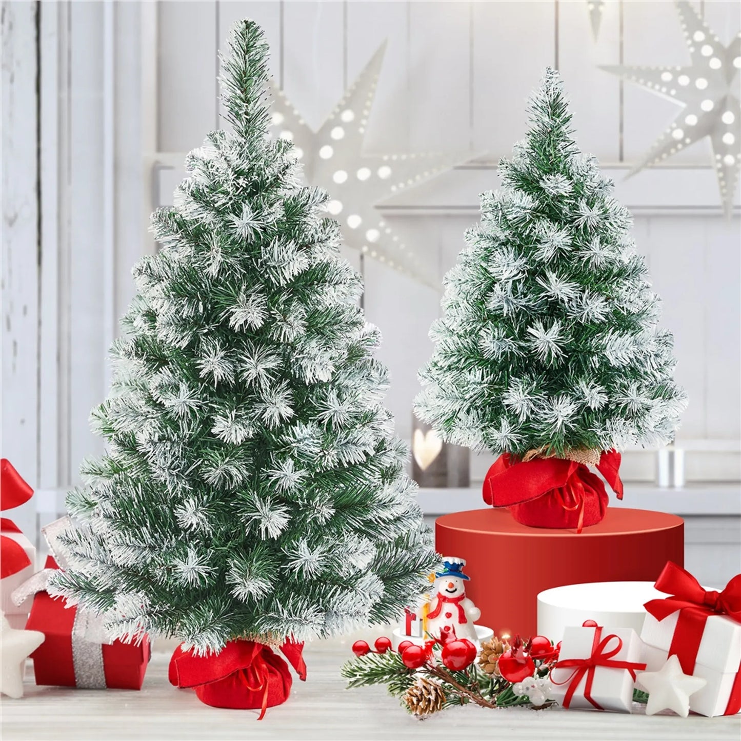 Yaheetech Sapin de Noël de table - Neige - 48 x 48 x 90 cm - 96 branches - Base en béton - Vert