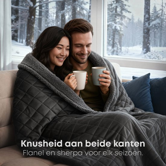 Couverture lestée CozySense® 13 kg - 2 personnes - Weighted Blanket - Couverture lestée - Répartition de la pression GLASS-Flow® - Couverture lestée - Flanelle velours et sherpa - Noir