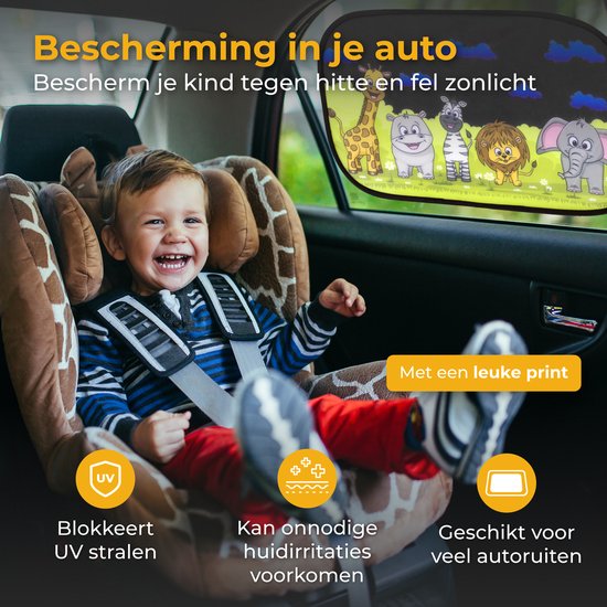 Pare-soleil Nuvance pour voiture - Lot de 2 - avec protection UV pour bébés et enfants - Pare-soleil pour vitres latérales - Autocollants - Taille unique - Animaux
