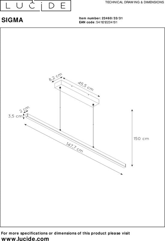 Suspension Lucide SIGMA - LED à intensité variable - 1x36 W 2700 K - Blanc