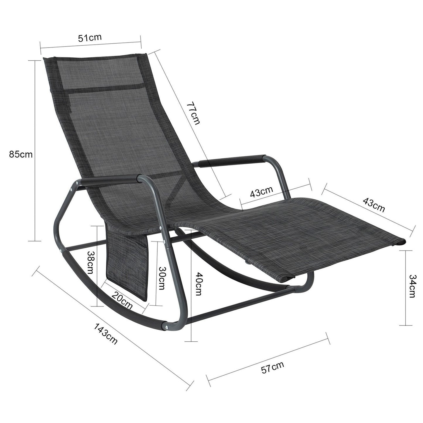 Fauteuil à Bascule SoBuy, OGS47-MS, 143 x 57 x 85 cm, Noir