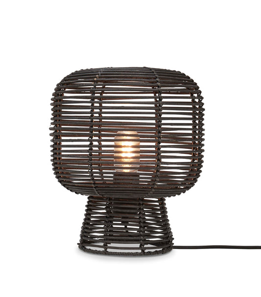 Good&Mojo TANAMI Lampe à poser 30 cm - Rotin noir - Design durable - Ø27 cm