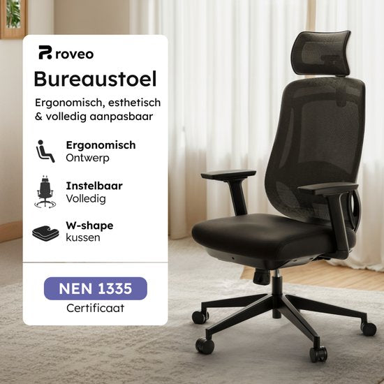Roveo Ergonomic Office Chair - Chaise de jeu de bureau - Chaise de jeu pour adultes - Chaise de jeu - Noir