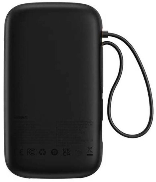Batterie externe Baseus 10 000 mAh | Charge rapide 20 W via USB-C et USB-A | Format de voyage avec écran, noir | Batterie externe universelle compatible notamment avec Samsung et iPhone | Câbles USB-C et Lightning intégrés