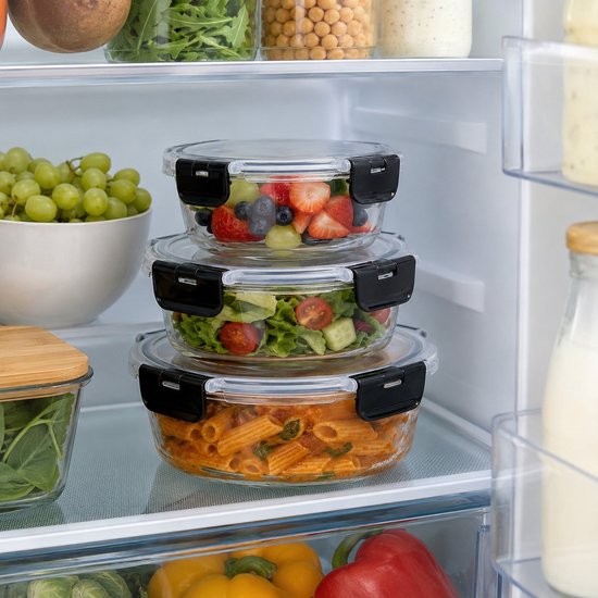 Boîtes en verre Ceruzo pour la préparation des repas – Lot de 3 – Hermétiques – Rondes
