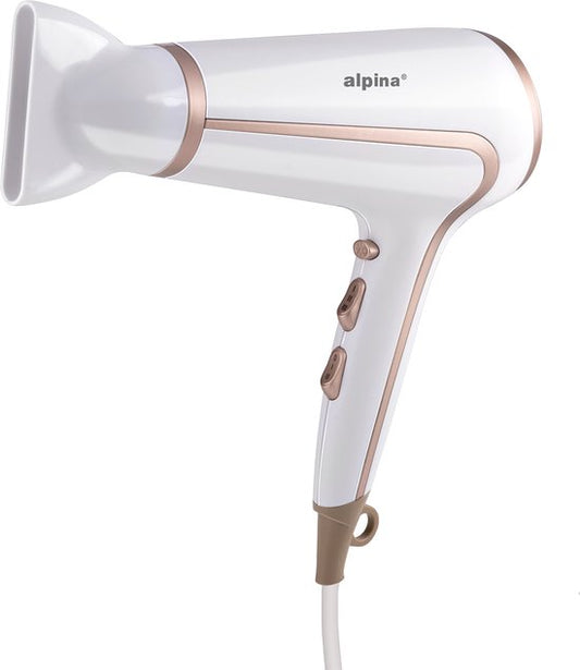alpina Föhn 1600-2000 W - Sèche-cheveux avec 3 réglages de chaleur - Sèche-cheveux avec fonction « Cool Shot » - Sèche-cheveux avec embout supplémentaire et anneau de suspension - Blanc/Rosé