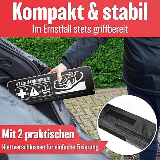 Heroism 3-in-1 Car First Aid Kit 2026 - Boîte de premiers secours, triangle de signalisation et gilet de sécurité, conforme aux normes européennes