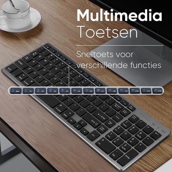 Trendfield Clavier et souris sans fil - Clavier Bluetooth - Touches silencieuses - Rechargeable - Qwerty - Gris Espace