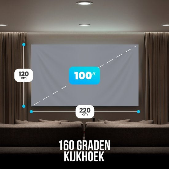 Écran de projection Strex - Écran de rétroprojection - 100 pouces - 16:9 - Toile de projection - Angle de vision 160° - Matériel de montage inclus - 220x120 CM