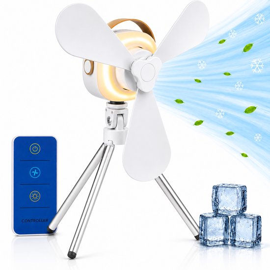 Ventilateur de table Lifetime Air - Ventilateur rechargeable via USB-C - Ventilateur sur pied avec veilleuse et télécommande - Ventilateur avec télécommande et 3 vitesses - Blanc