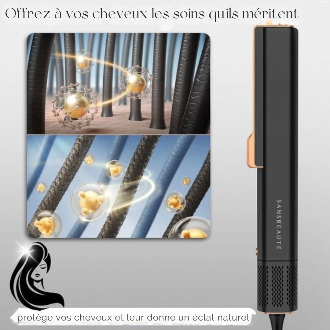 Lisseur Sansbeauté® - 2 en 1 - Sèche-cheveux et lisseur - Jet d'air froid - 80 °C à 140 °C - Lisseur à vapeur alternatif - Noir