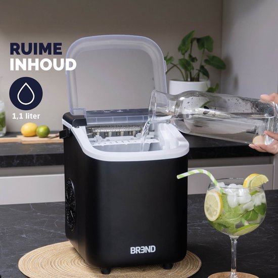 BREND BR-2213 Machine à glaçons avec cuillère et plateau d'égouttage - Grands L ou petits S glaçons - Machine à glaçons portable - 10 kg en 24 heures - Noir