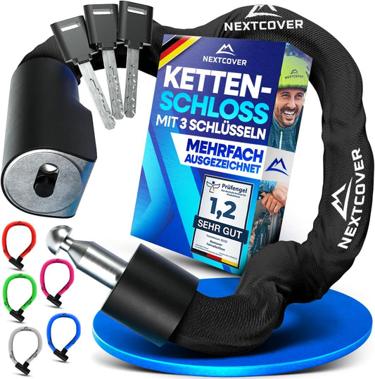 NEXTCOVER® Cadenas à vélo LockOne avec clé I - [SAFE] Cadenas à vélo haute sécurité I cadenas à chaîne robuste et durable I Cadenas à vélo, cadenas à vélo 3 clés